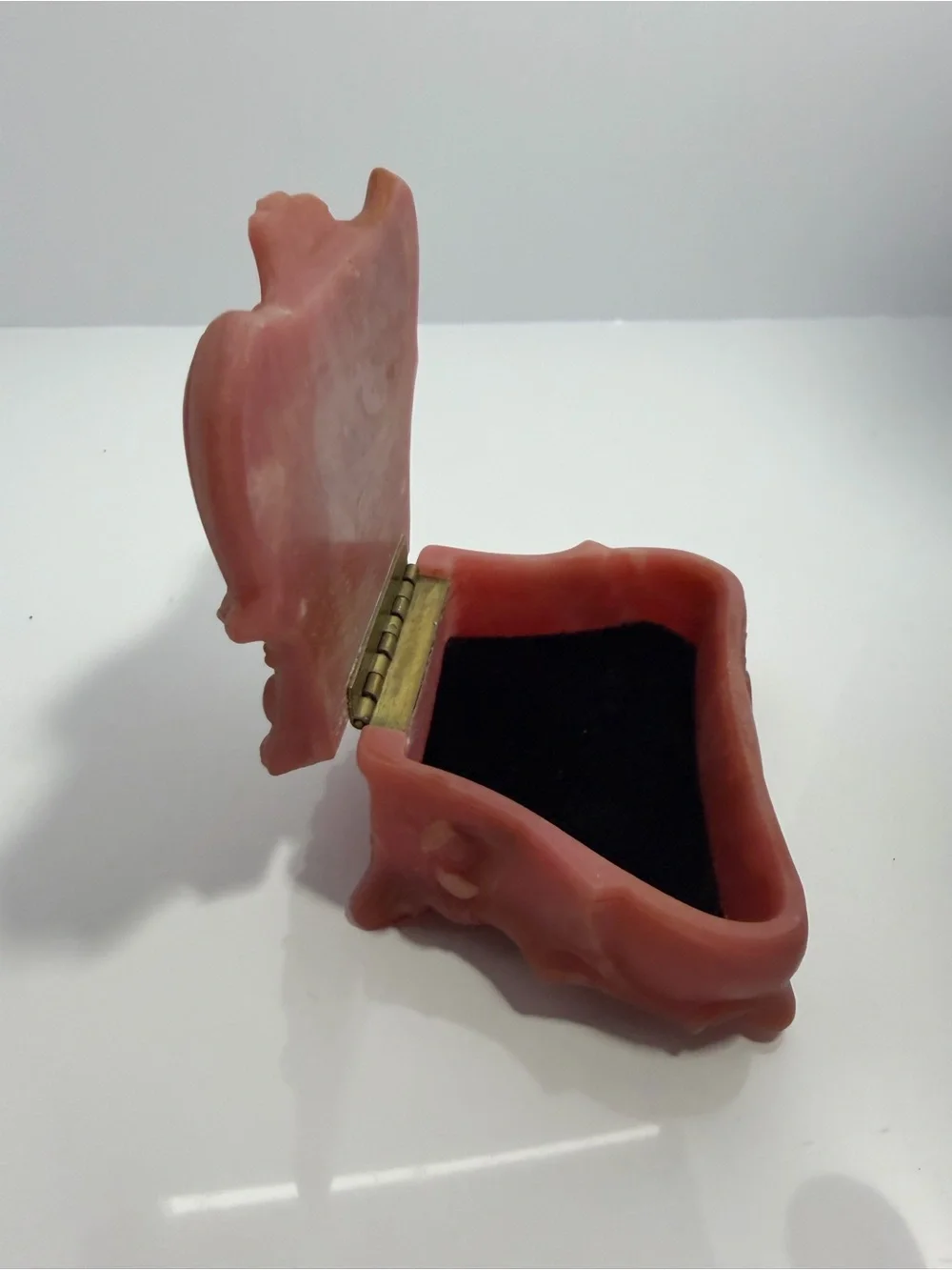 Vintage Genuine Incolay Stone Jewelry Box Pink Cameo Doves Bird Bath USA Made